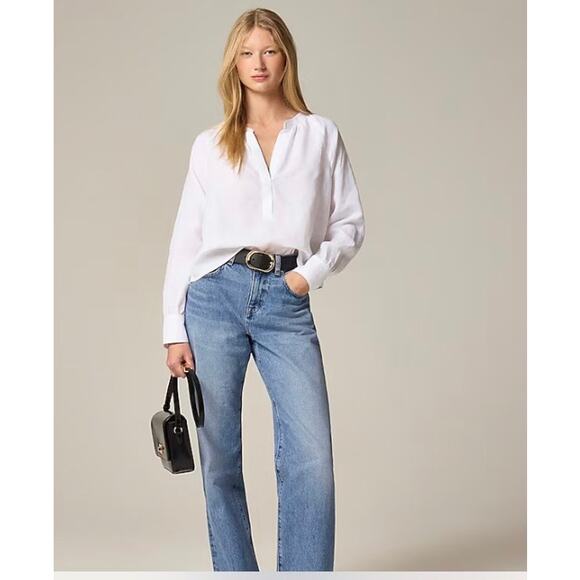 J. Crew Cabana Long Sleeve Coastal Top in White Linen Size Medium - Picture 1 of 12